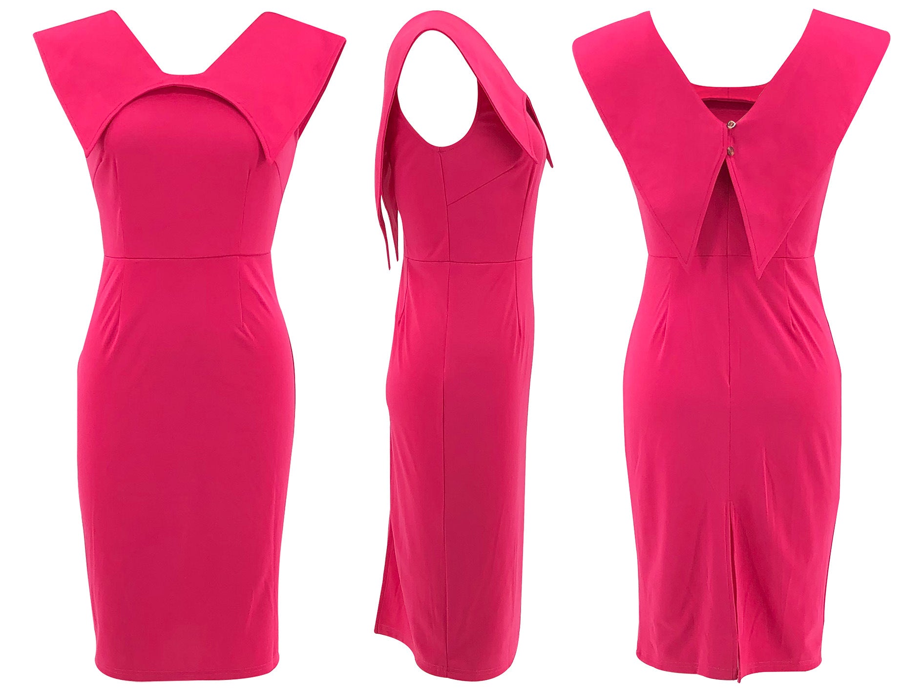 Women's Sleeveless Square Neck Zipper Slit Office Dress 26