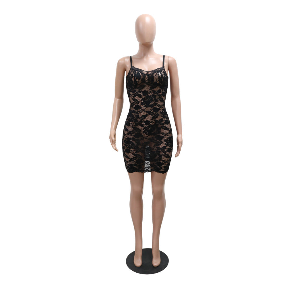 Sexy Solid Color Lace Strap Bodycon Dress 10