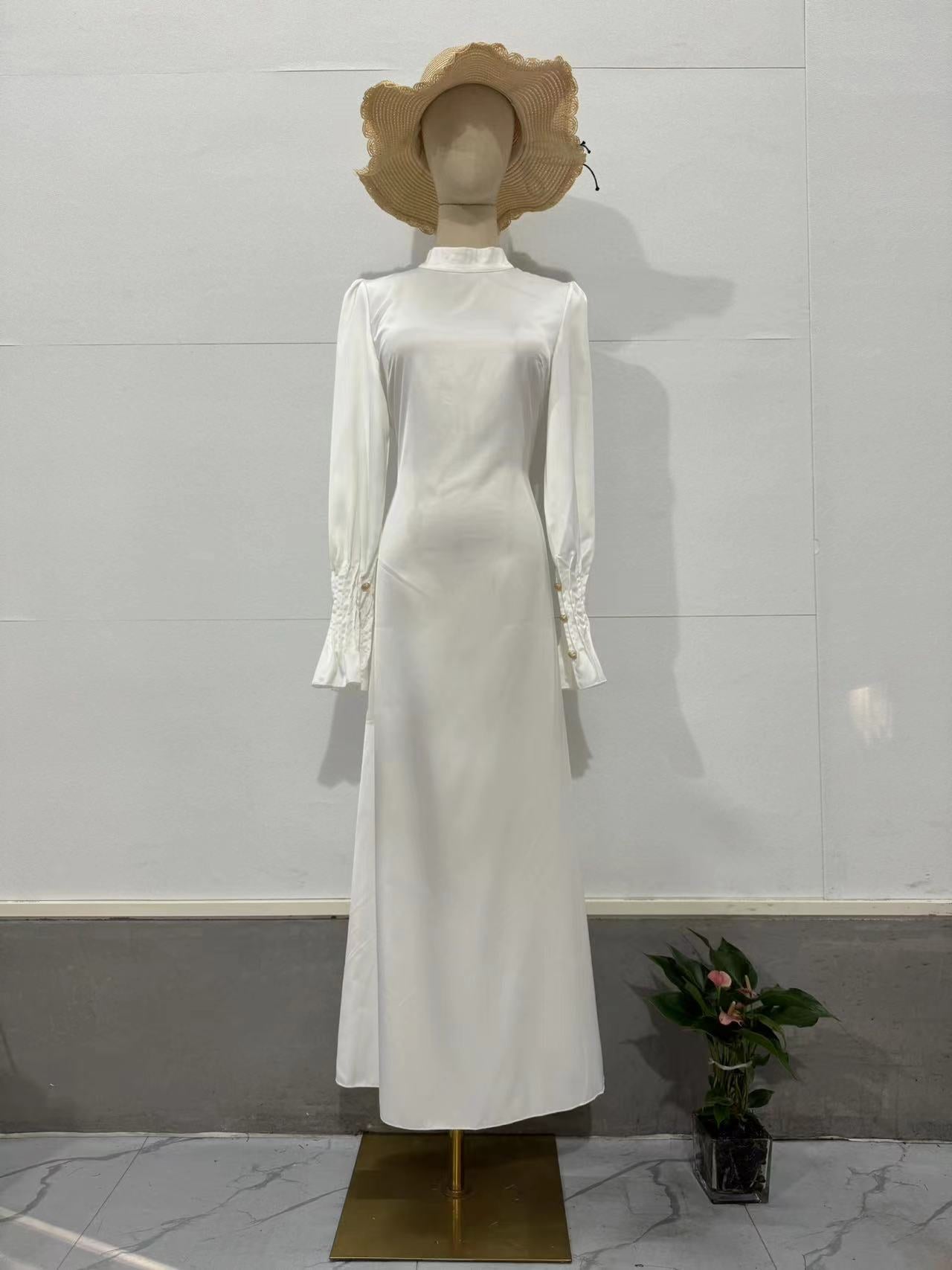 Autumn Pleated Slim Waist Lace-Up Long Dress 10