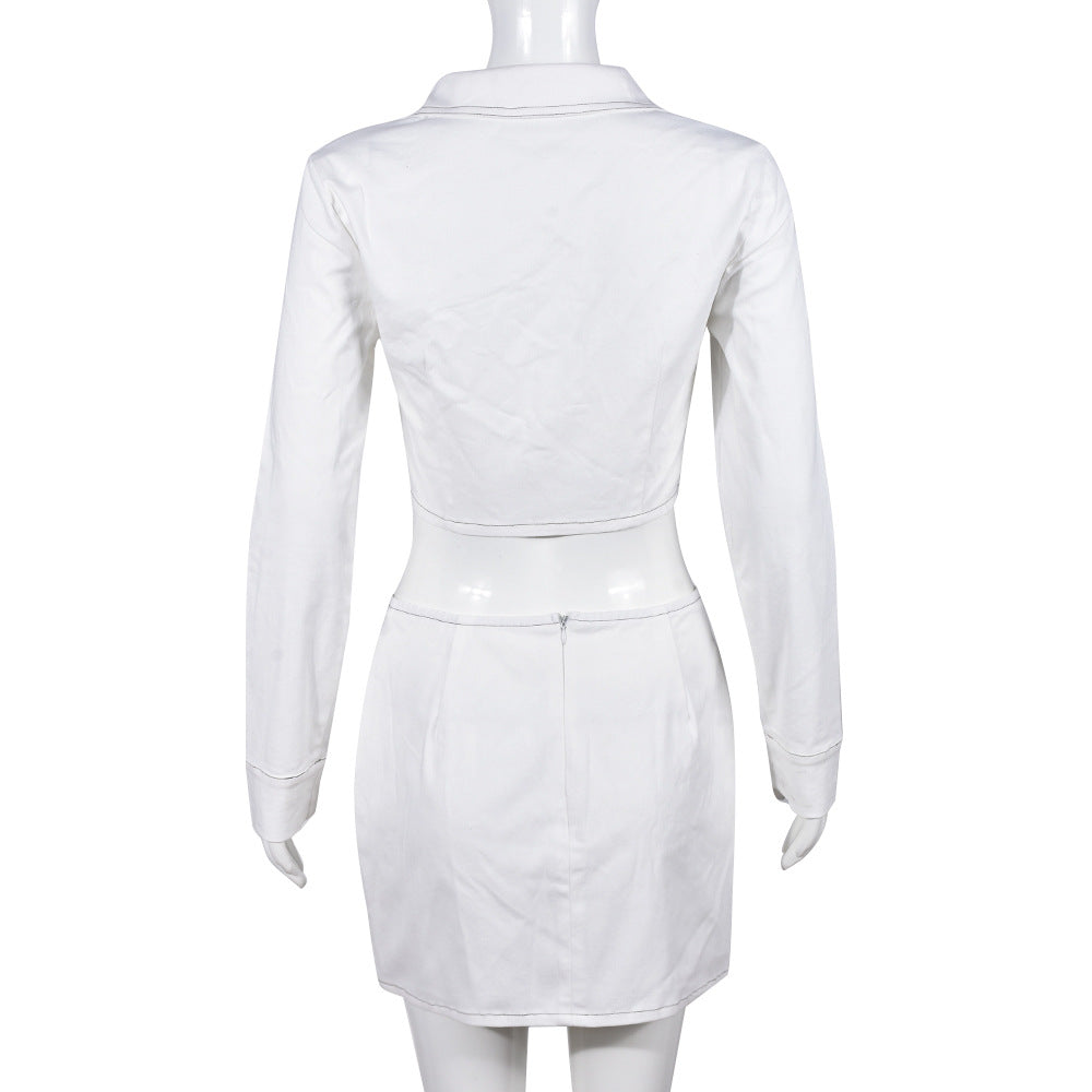 Spring Autumn Solid Color Long Sleeve Two Piece Skirt Set Casual Women's Clothing 16