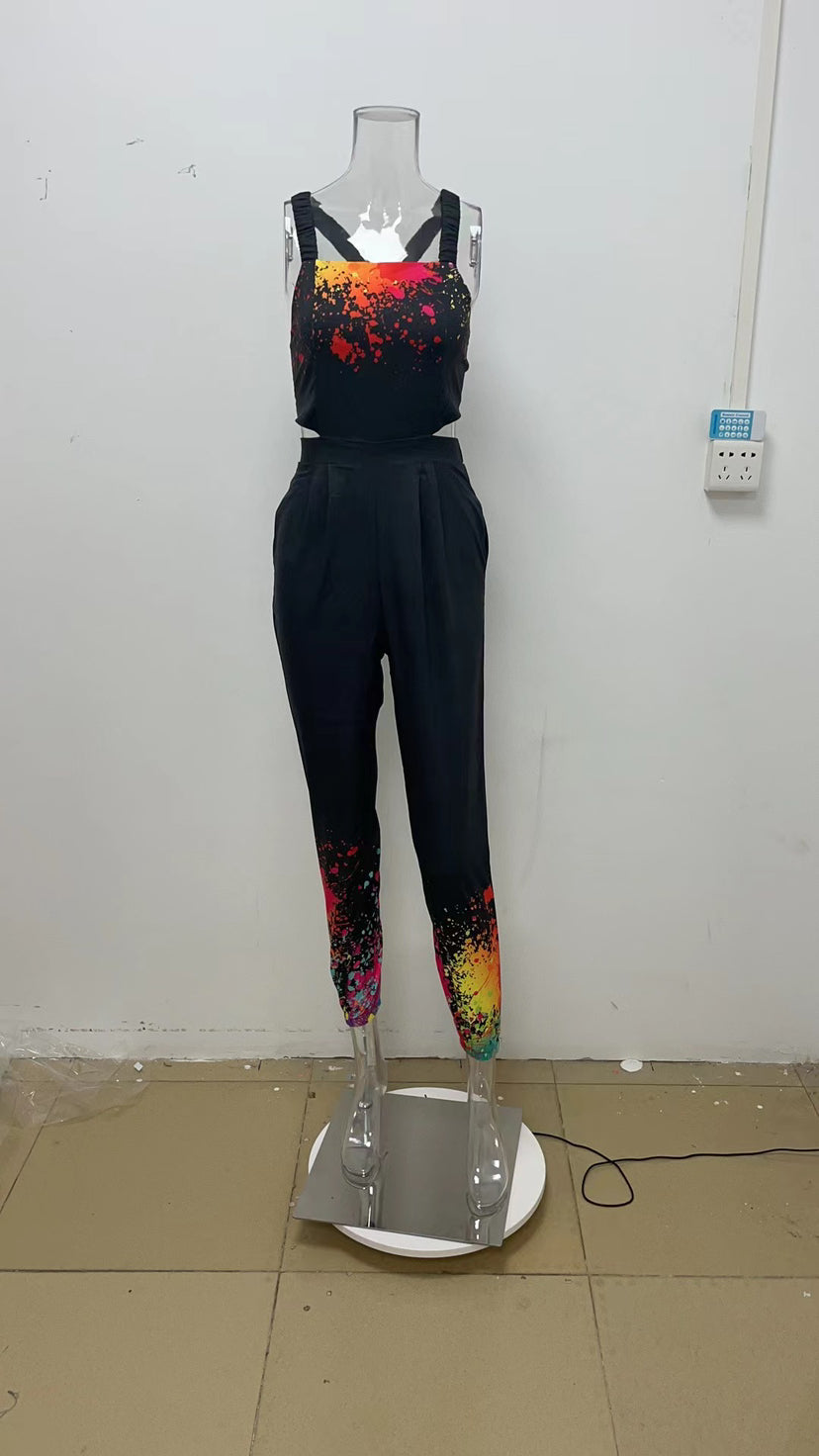 Summer Fashion Printed Straps Backless Jumpsuit 16