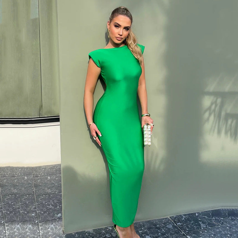 Summer Women's Sexy Tight Fitting Low Back Hollow Trend Chic Slim Waist Long Dress