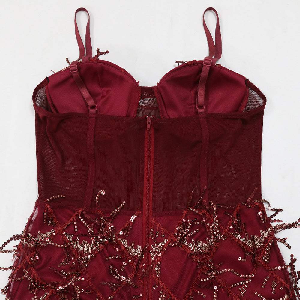 Women Sequin Party Suspenders Bodycon Maxi Dress 18