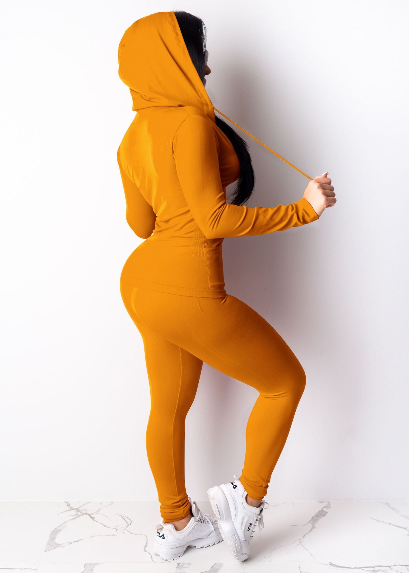 Spring Sexy Casual Solid Color Hooded Two Piece Tracksuit 9