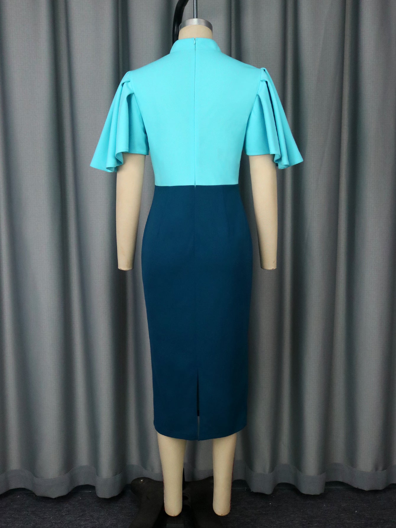 Women Retro Half-High Collar Contrast Ruffle Sleeve Elegant Party Dress 5