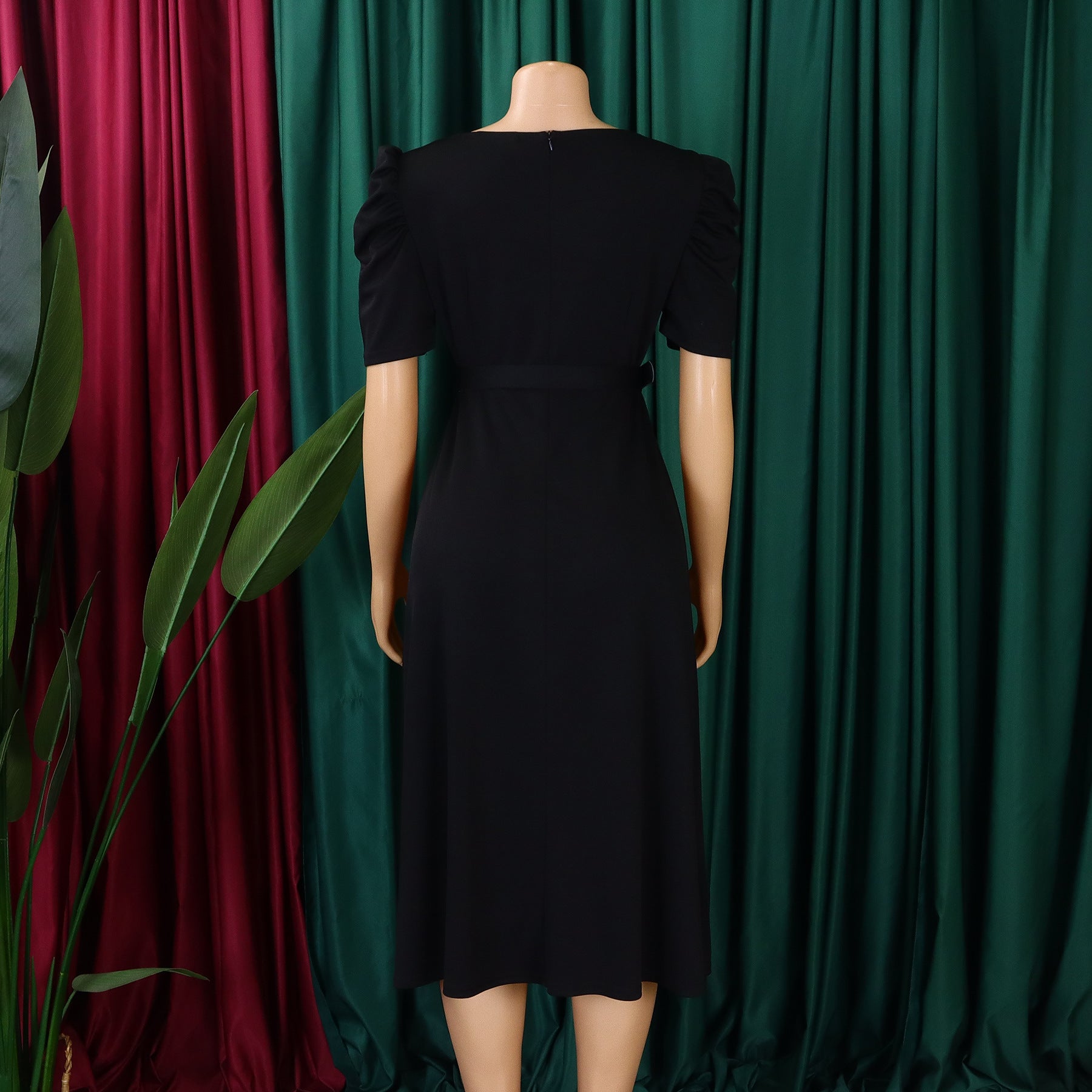 Women's Fashion Pleated Chic Elegant V-neck A-line African Dress 21