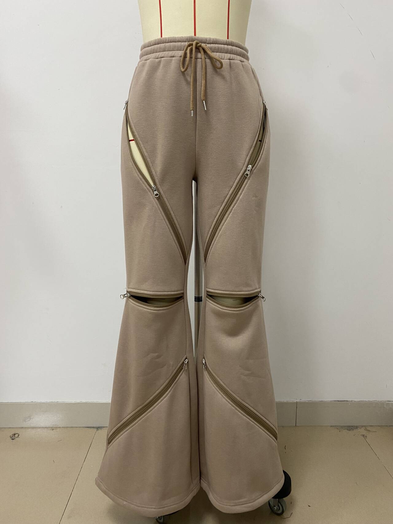 Women Patchwork Zipper Straight Bell Bottom Pants 11