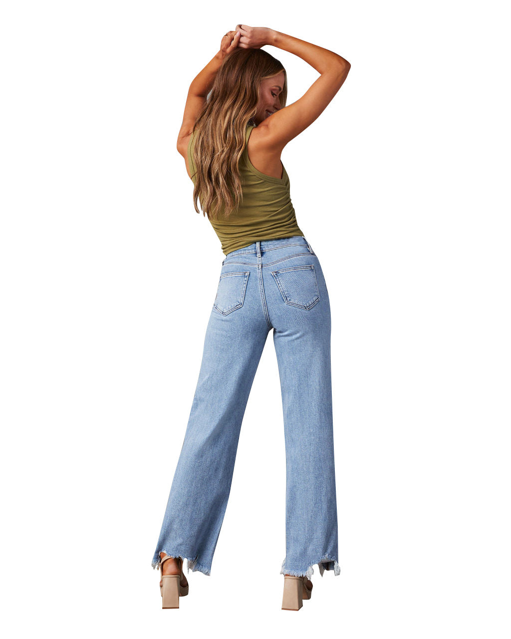 Women Loose Casual Denim Fringed Pants 6