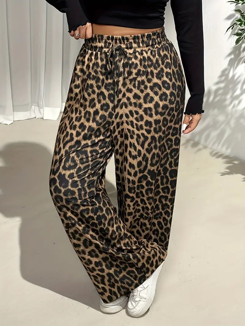Street Casual Straight-Leg Wide Pants Fashion Leopard Print Plus Size Trousers 6