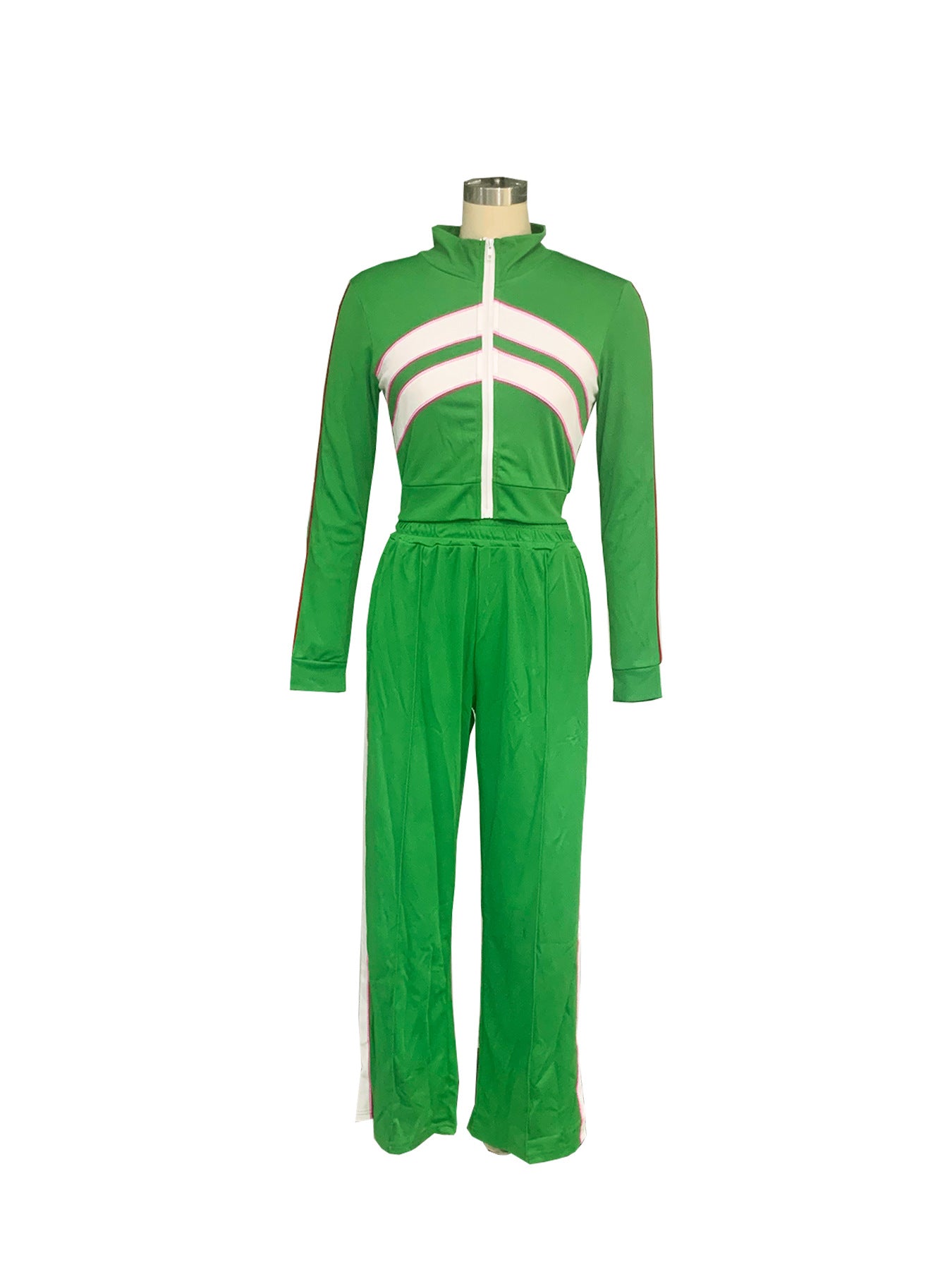 Women Style Street Zipper Contrast Patchwork Top and Pant Set 26