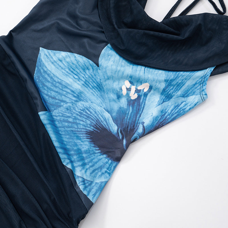 Women Sexy Backless Swing Neck Printed Side Ribbon Bodycon Dress 23