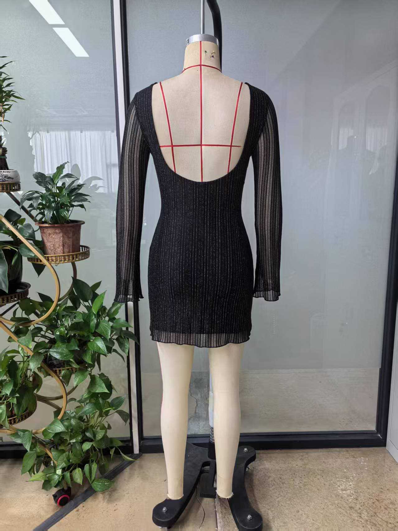 Women's mesh Low Back Bell Bottom sleeve short dress 7