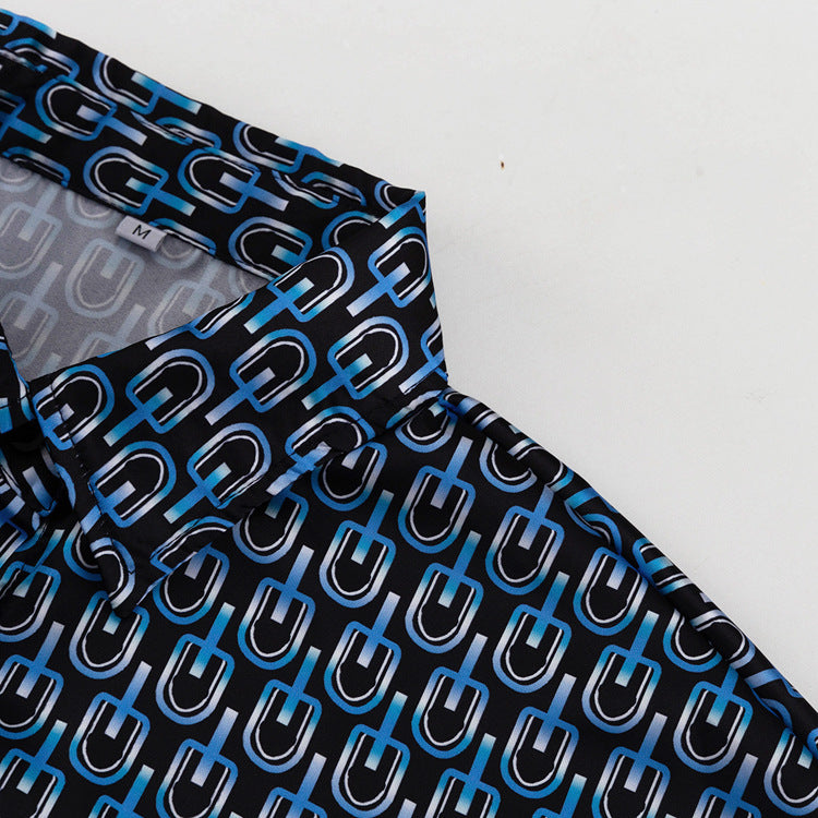 Autumn Chic Outfit Printed Long Sleeve Turndown Collar Shirt Wide-Leg Pants Fashion Two-Piece Suit 10