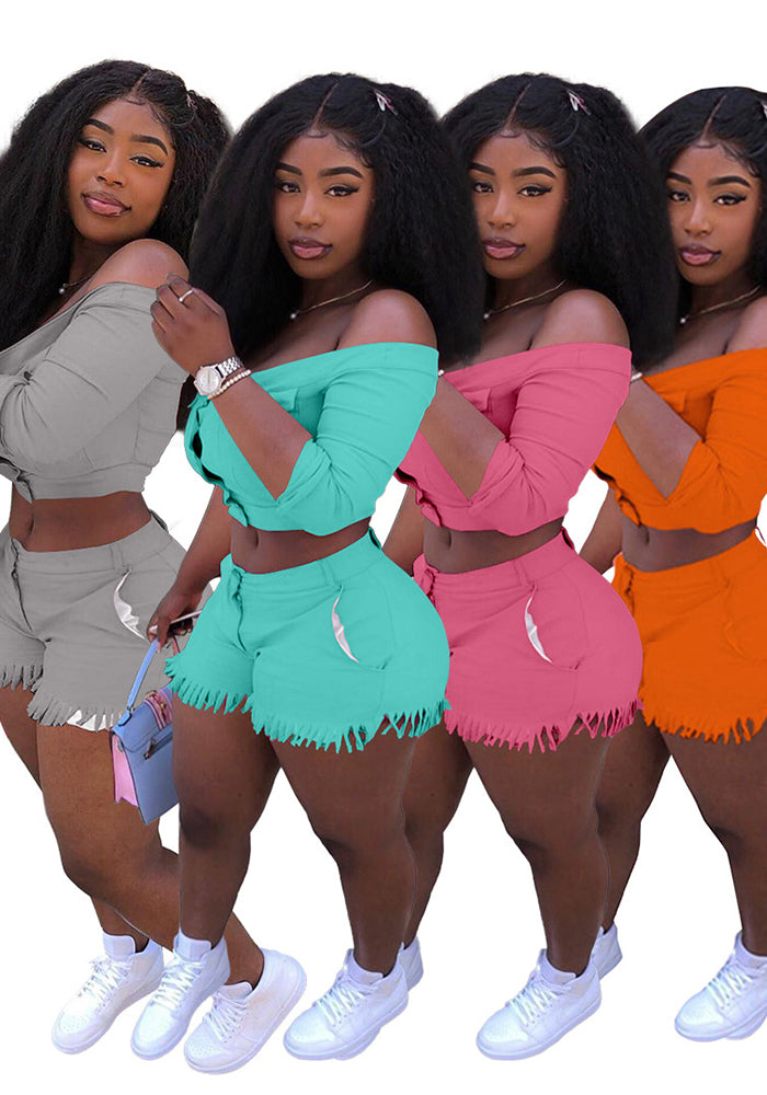 Women's Clothing High Stretch Off Shoulder Two-Piece Shorts Set
