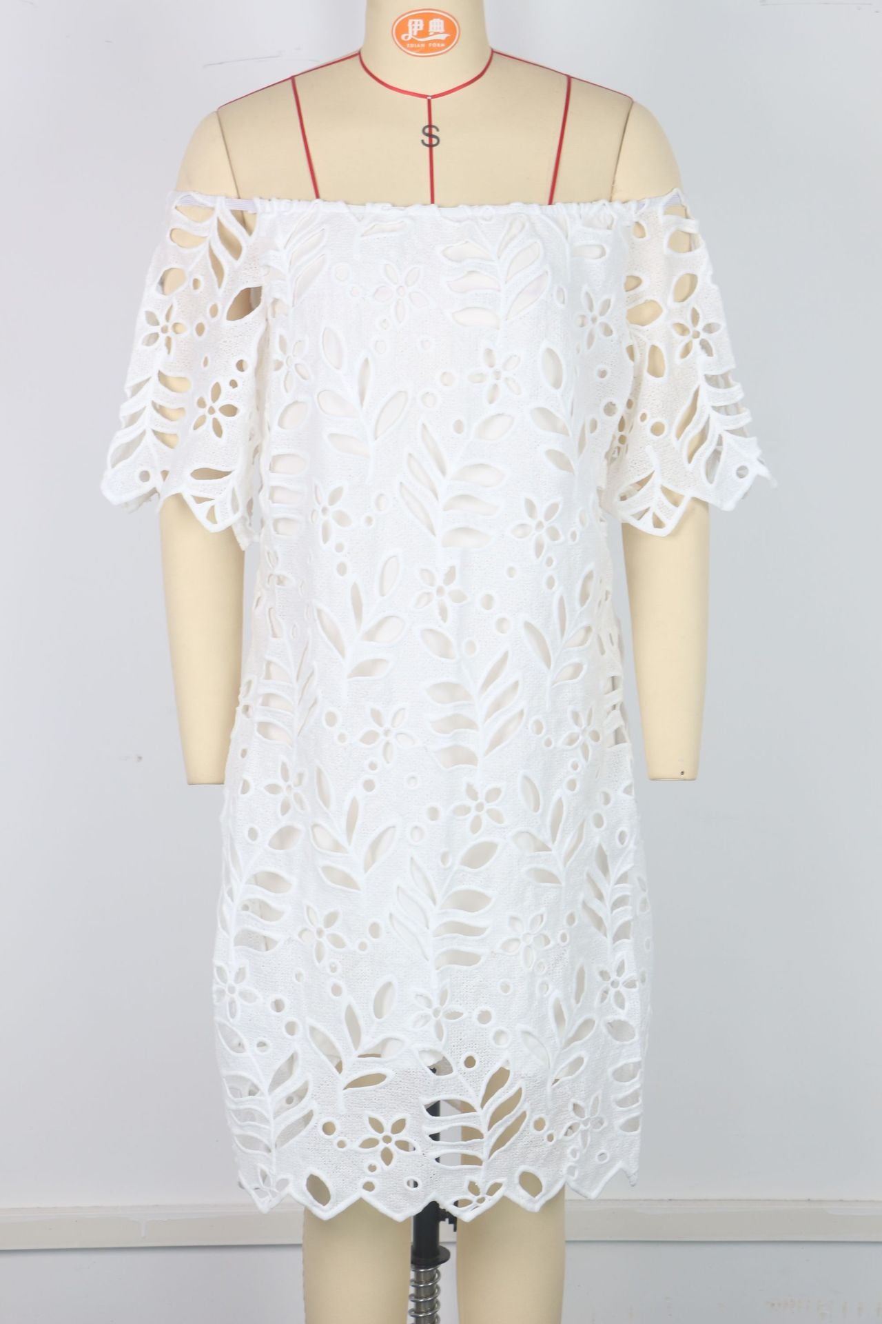 Women elegant Solid hollow laceOff Shoulder off-shoulder half-sleeve dress 8