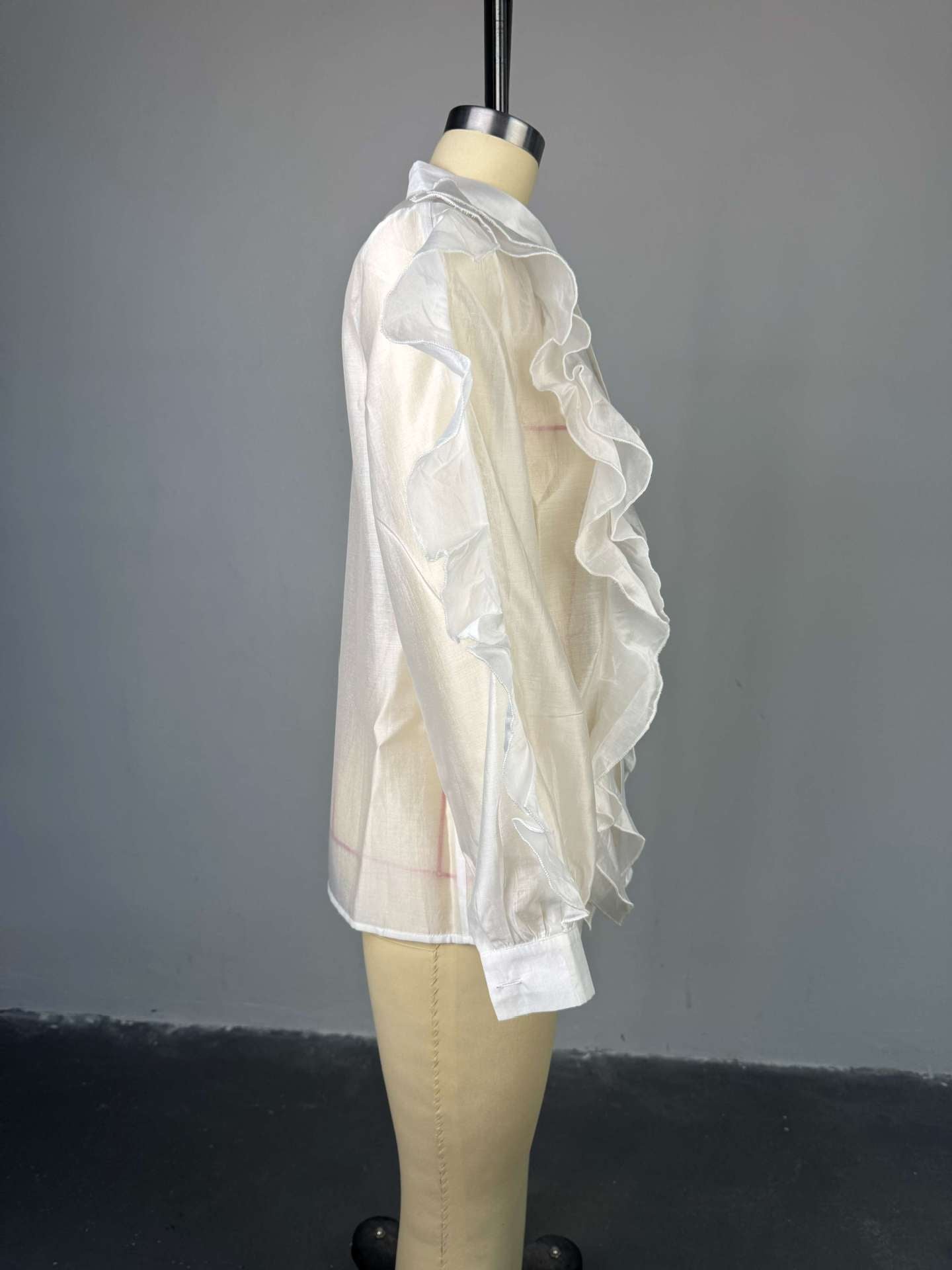 Women Fall Elegant Stand Collar Lantern Sleeve Long-sleeved Shirt Top 8