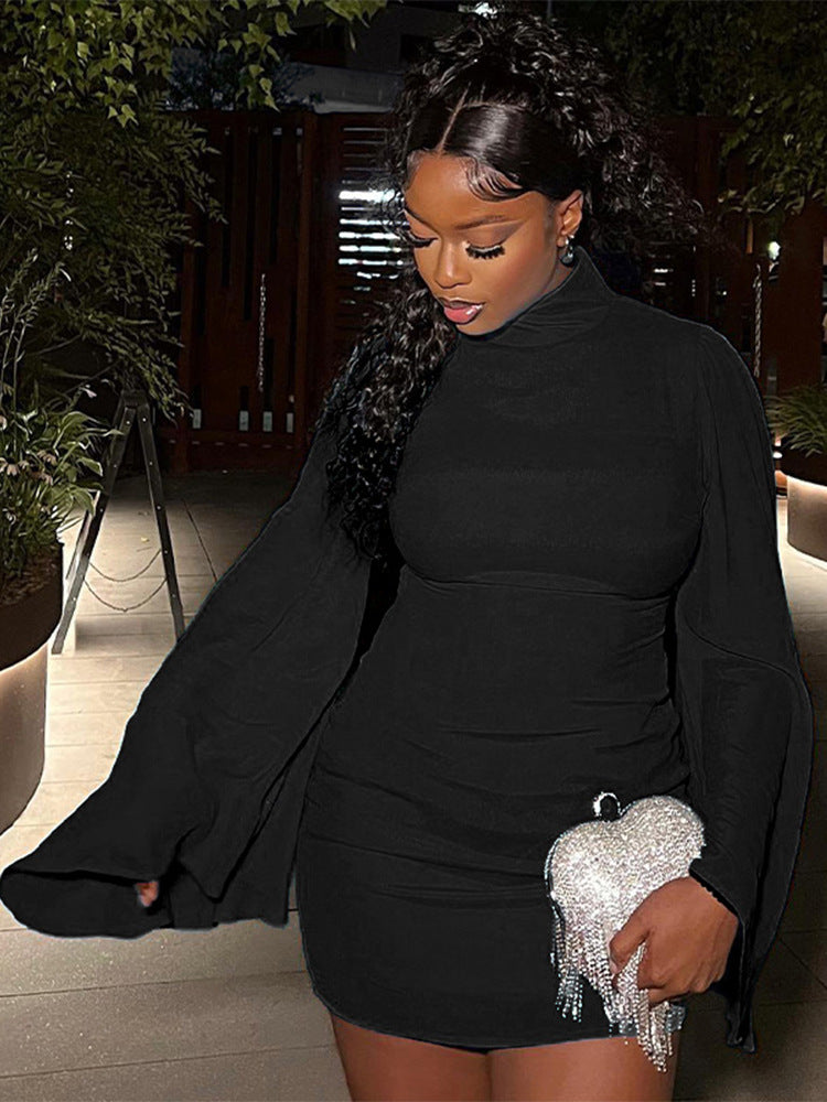 Women Autumn and Winter Turtleneck Solid Sexy Bodycon Dress 6