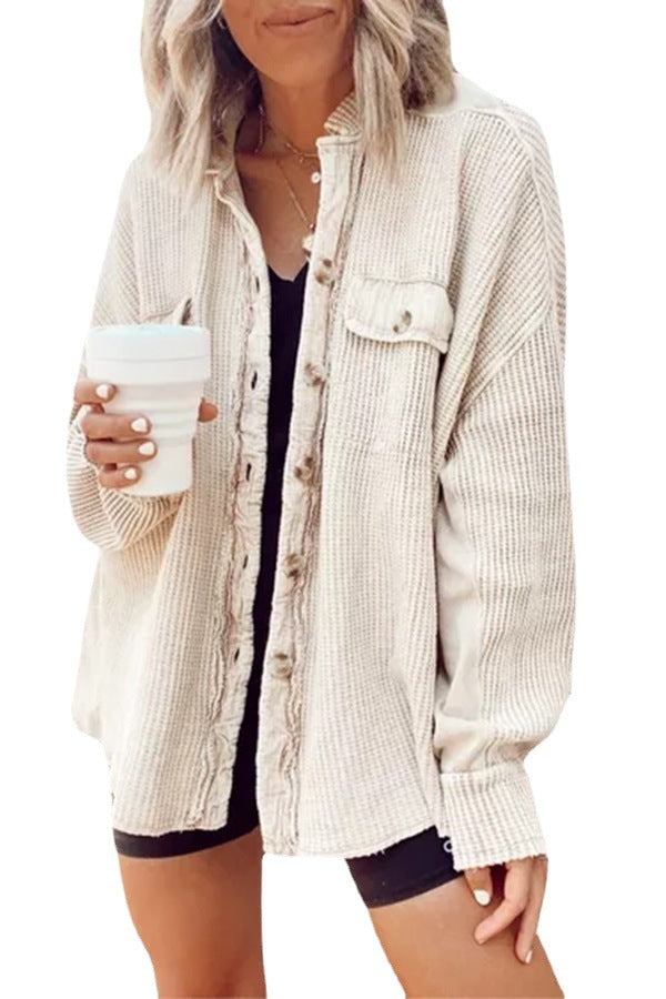 Autumn Jacket Fashion Casual Turndown Collar Pocket Patchwork Irregular Shirt Women 15