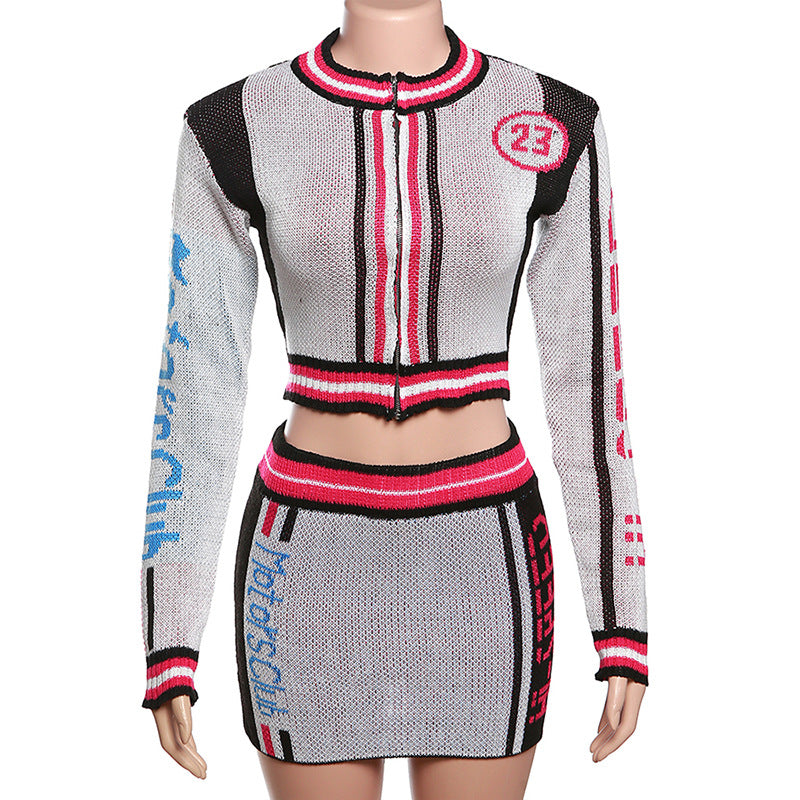Women Letter Knitting Ribbed Top and Skirt two-piece set 30