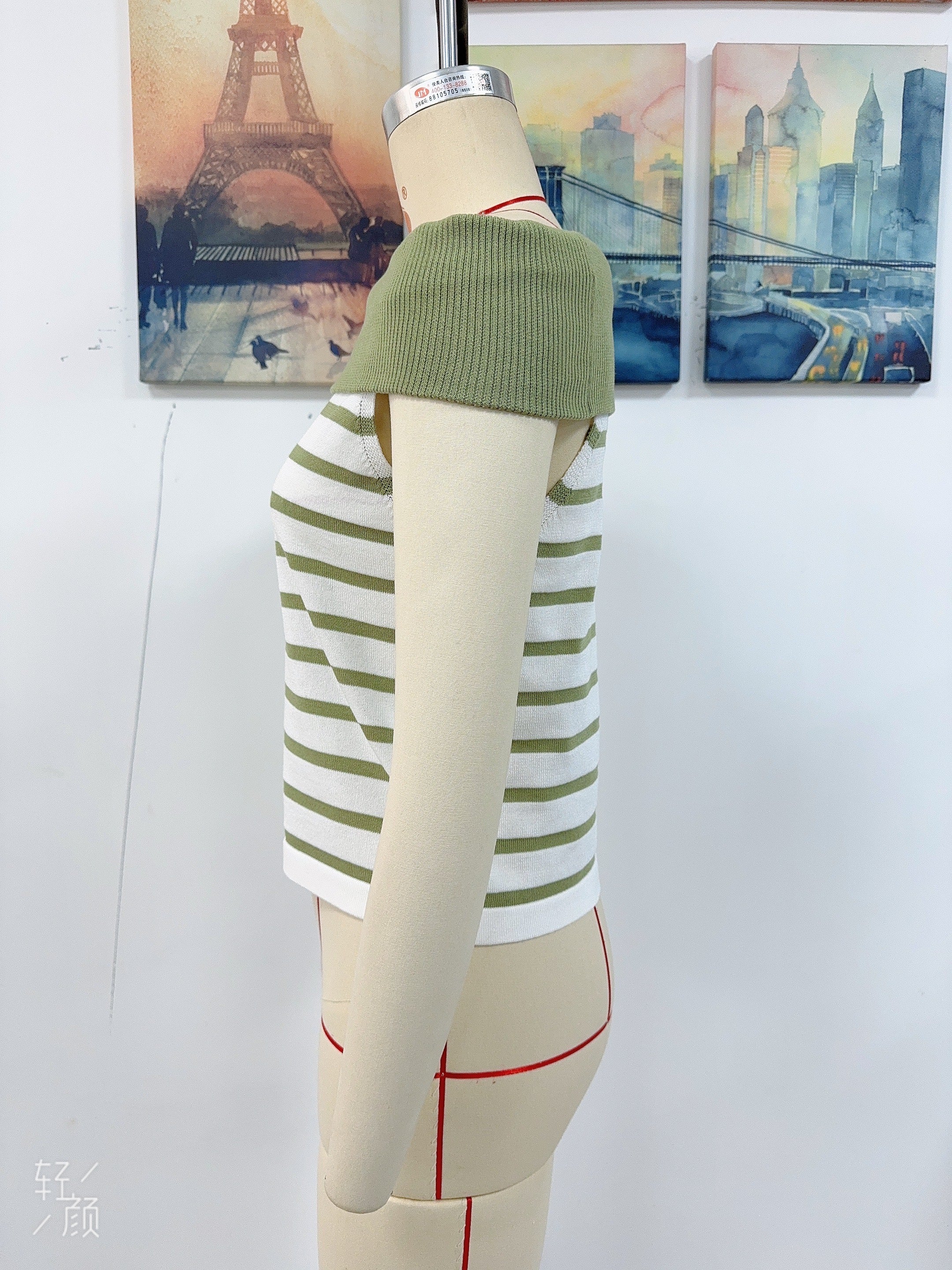 Spring/Summer Women's Fashion Long-Sleeve Striped Off-Shoulder Knit Top 38