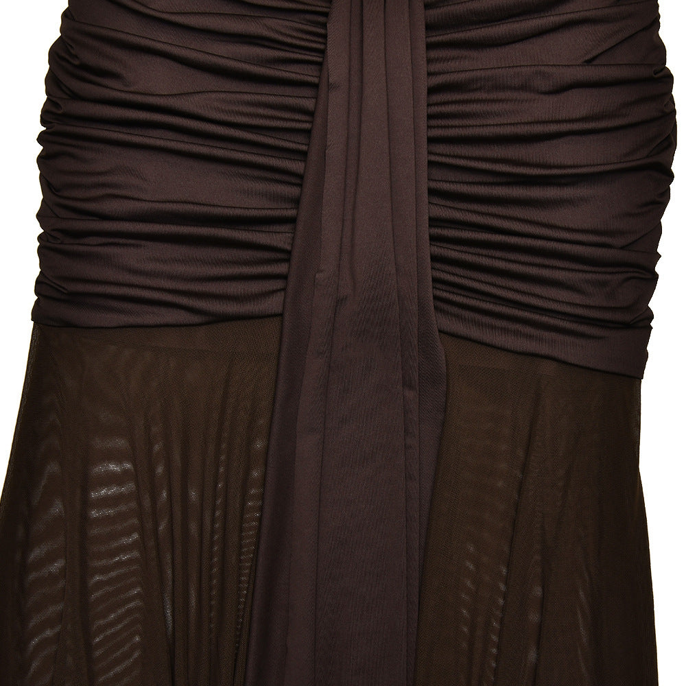 Women's Summer Sexy Solid Sleeveless Low Back Slit Pleated Long Dress 20