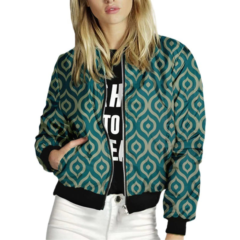 Autumn Women's Casual Print Zipper Short Jacket For Women 5