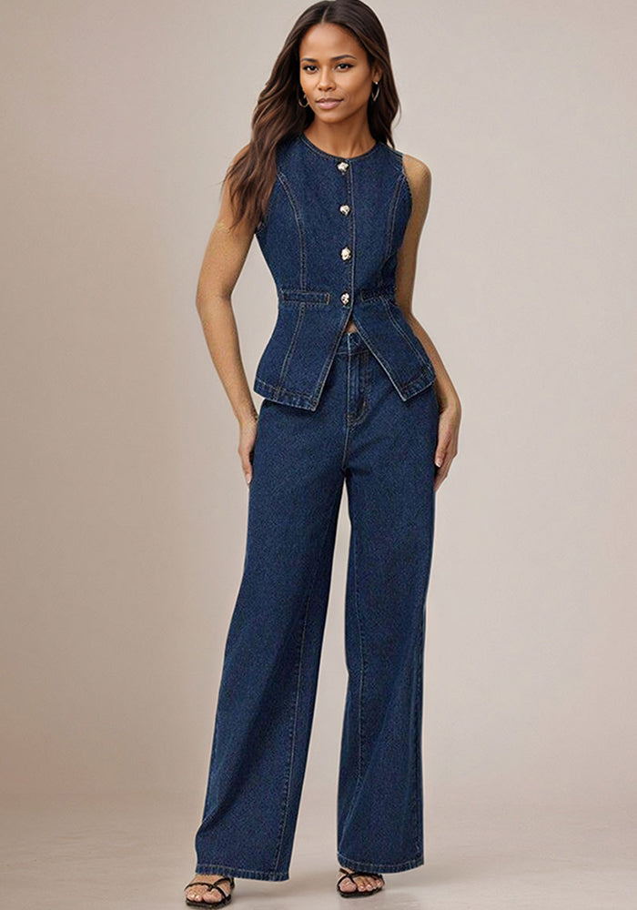 Women Summer Casual Tank Top and Pants Denim two-piece set