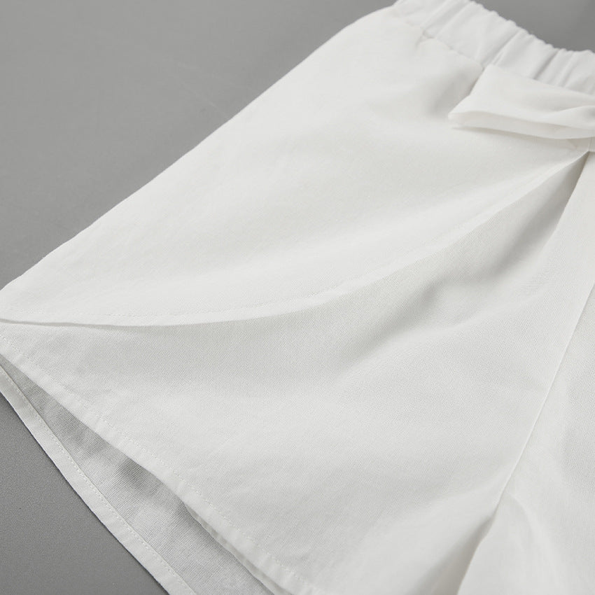 Women Spring and Summer Casual white sleeveless round neck vest lace-up shorts Two Piece Set 22