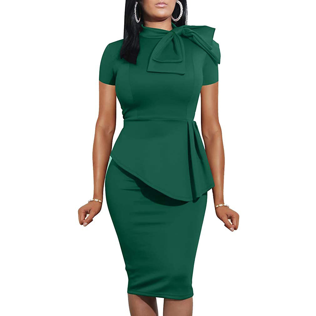 Women Sexy Bowknot Short-sleeved Bodycon Dress 19