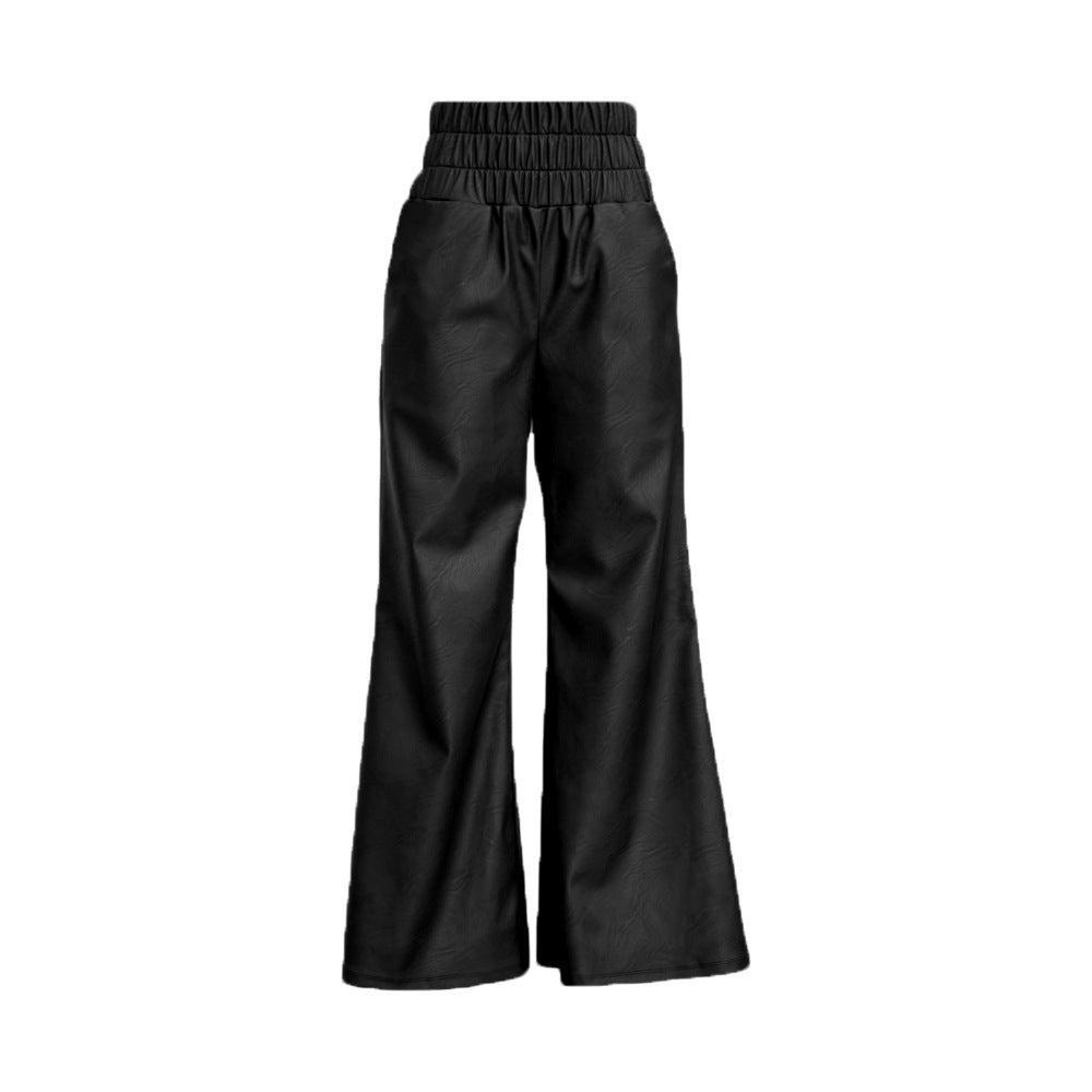 Autumn And Winter Fashion Street High Waisted Wide Leg Pu Leather Women's Pants 12