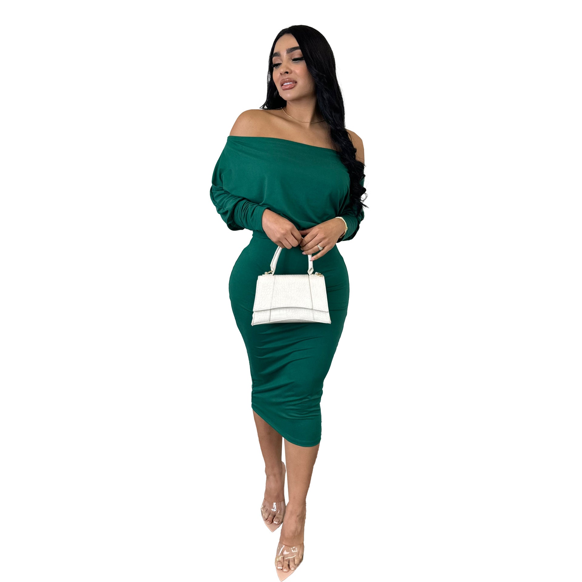 Solid Color Off Shoulder Two-Piece Skirt Set 7