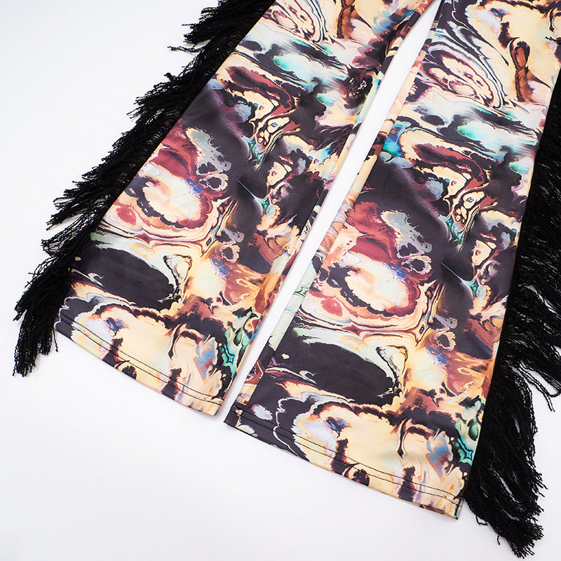 Women Autumn/Winter Multi-Color Printed Fringed Patchwork Pants 24