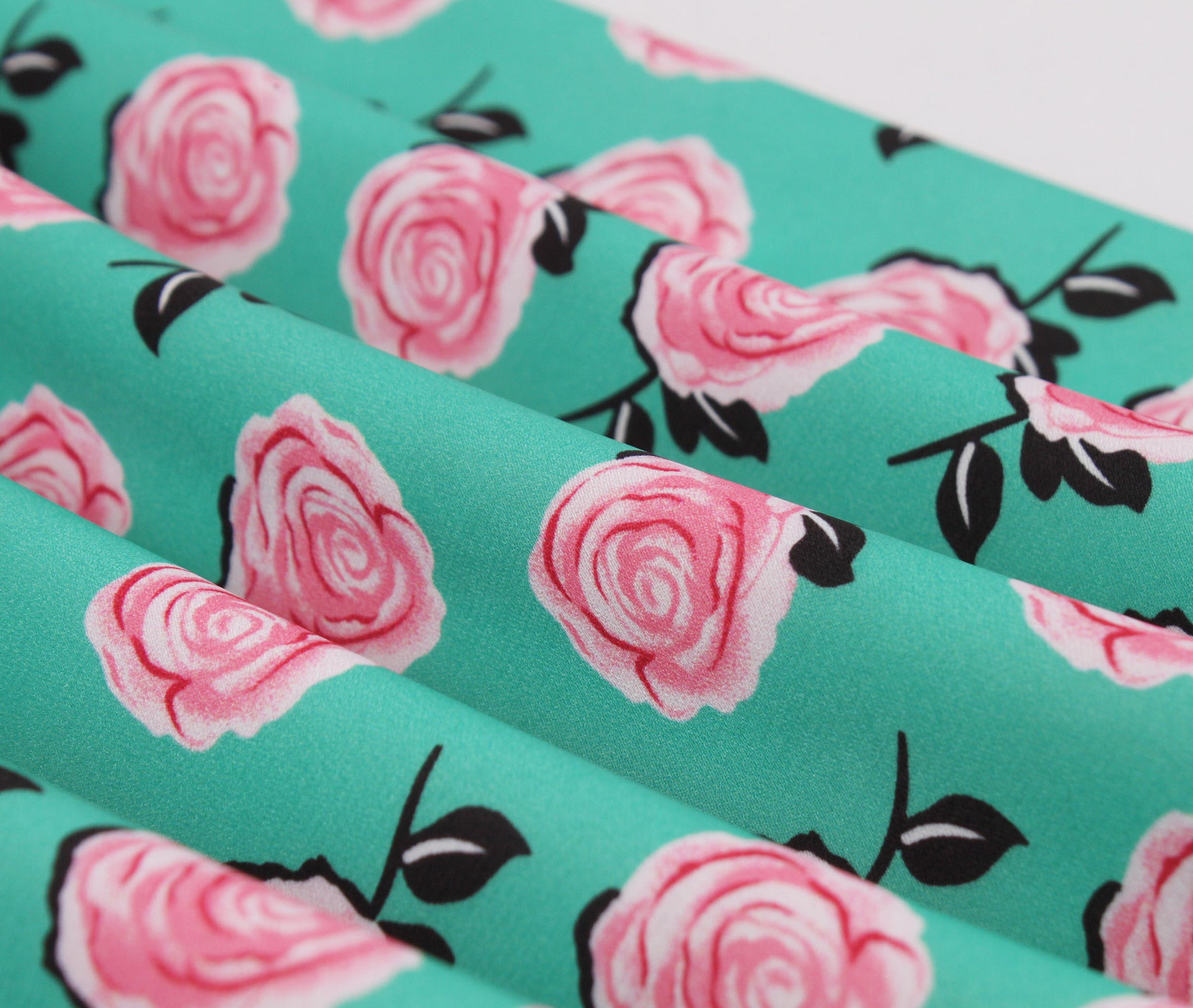 Lace Slim Waist Short Sleeve Rose Print High Waist Chic Retro Swing Dress For Women 6