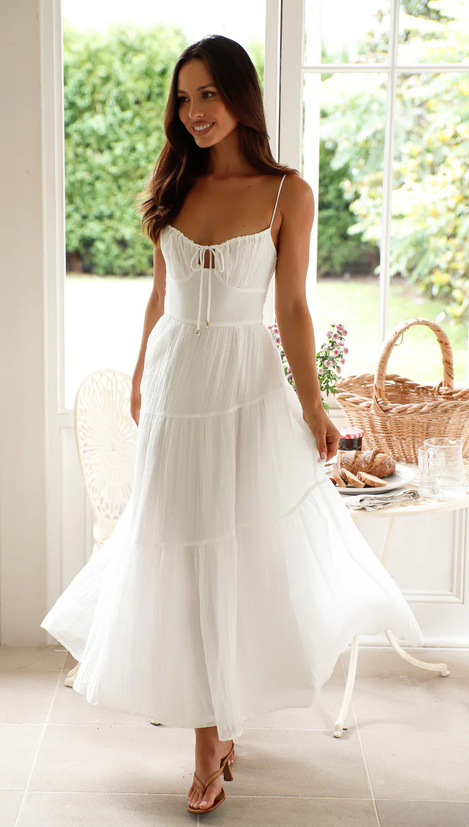 Women Chiffon Sleeveless Patchwork Suspender Backless Lace Dress