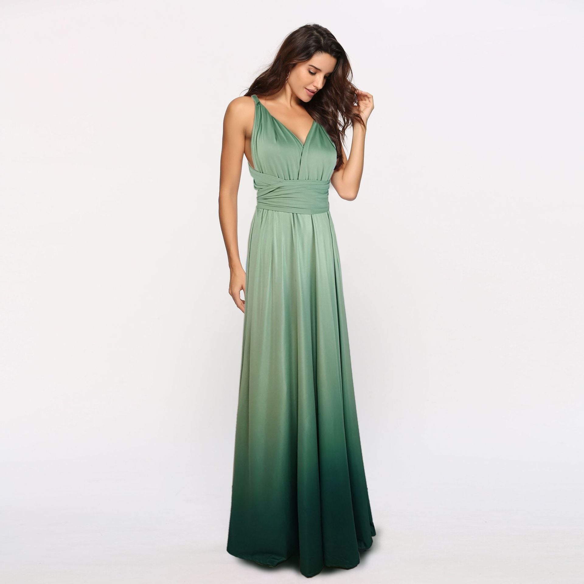 Women Sexy Gradient Crossover Backless Lace-Up Maxi Dress 12