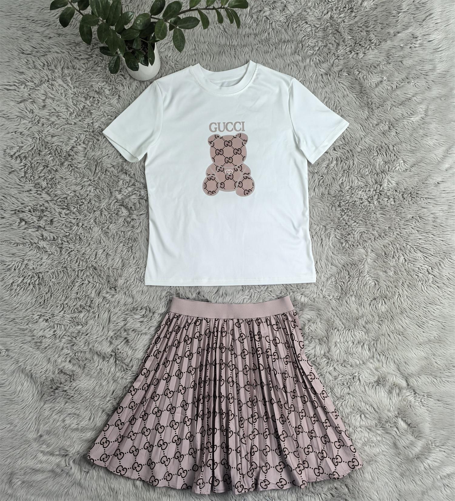 Summer Fashion Casual Short Sleeve T-shirt Pleated Skirt Sexy Two-Piece Set 7