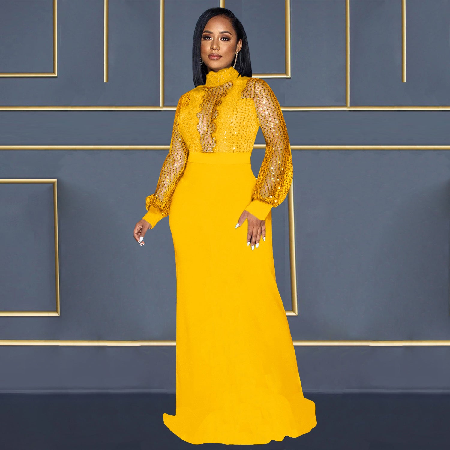 Sexy Sequin See-Through Lace Lace-Up Dress 6