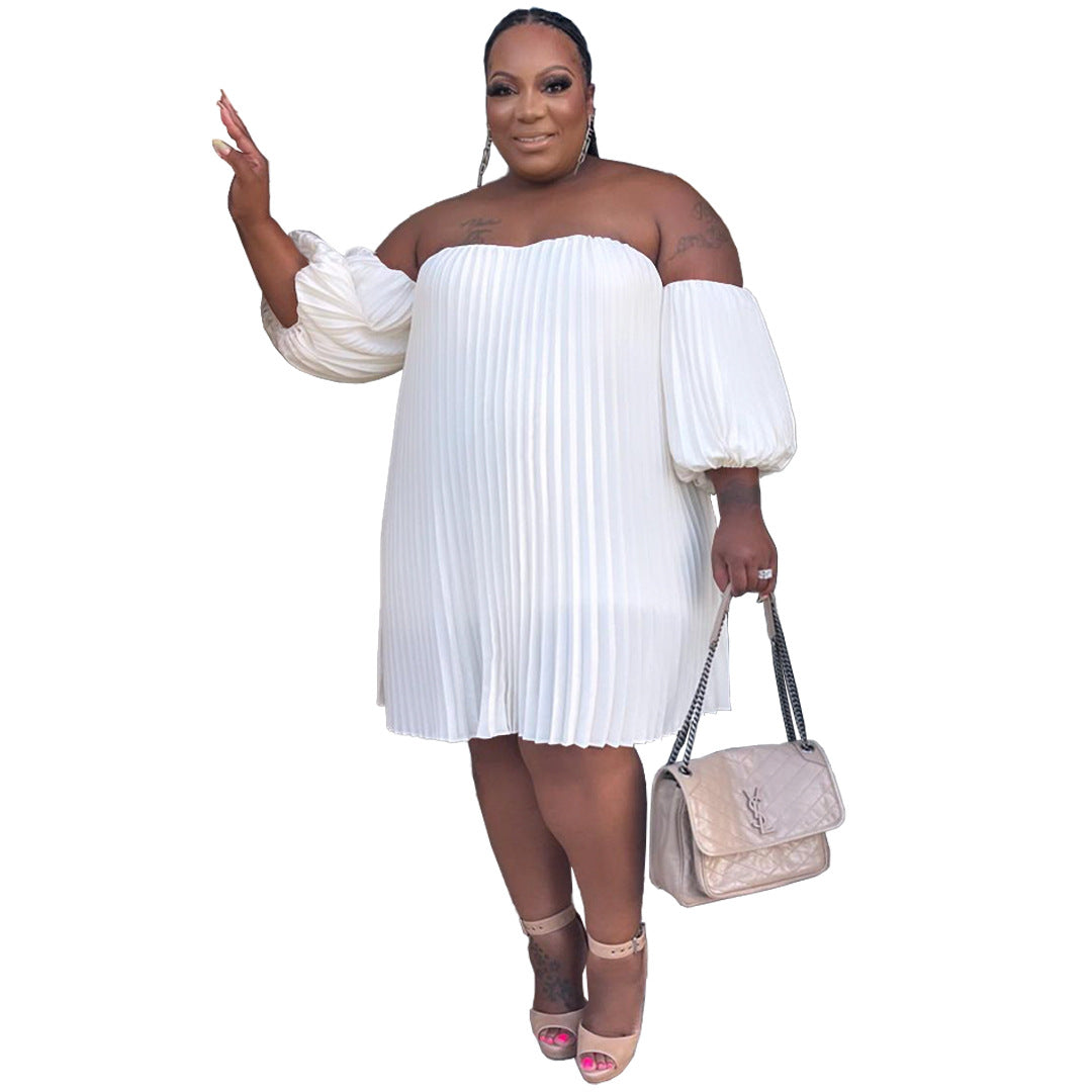 Fashion Plus Size Women's Chiffon Pufff Sleeve Drape Pleated off shoulder loose Dress 10