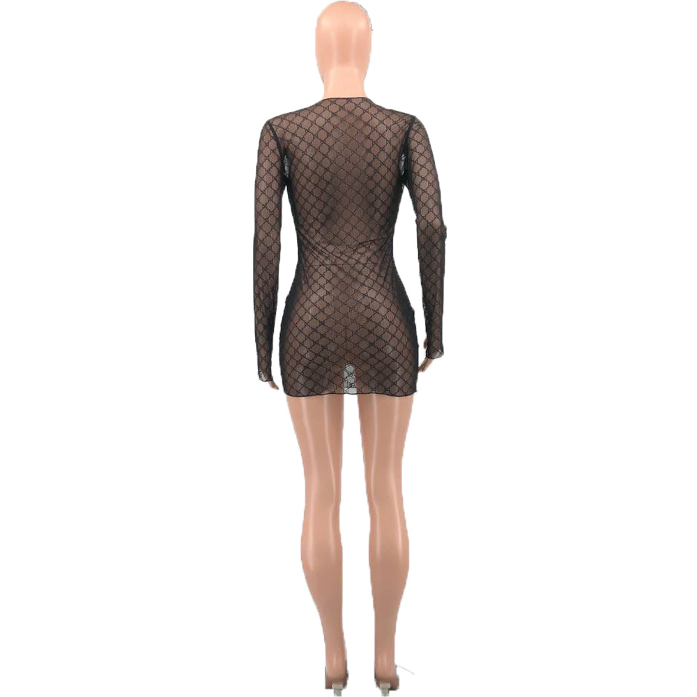 Women's Sexy See Through Long Sleeve Dress 9