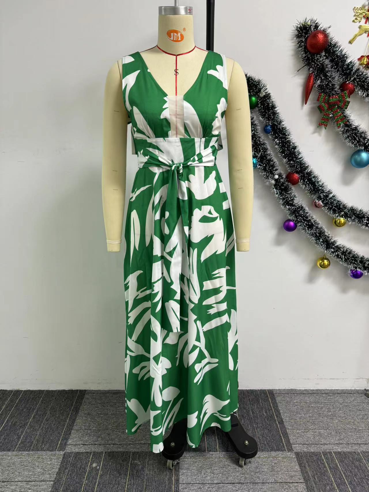 Women Summer Print Lace-Up Maxi Dress 7