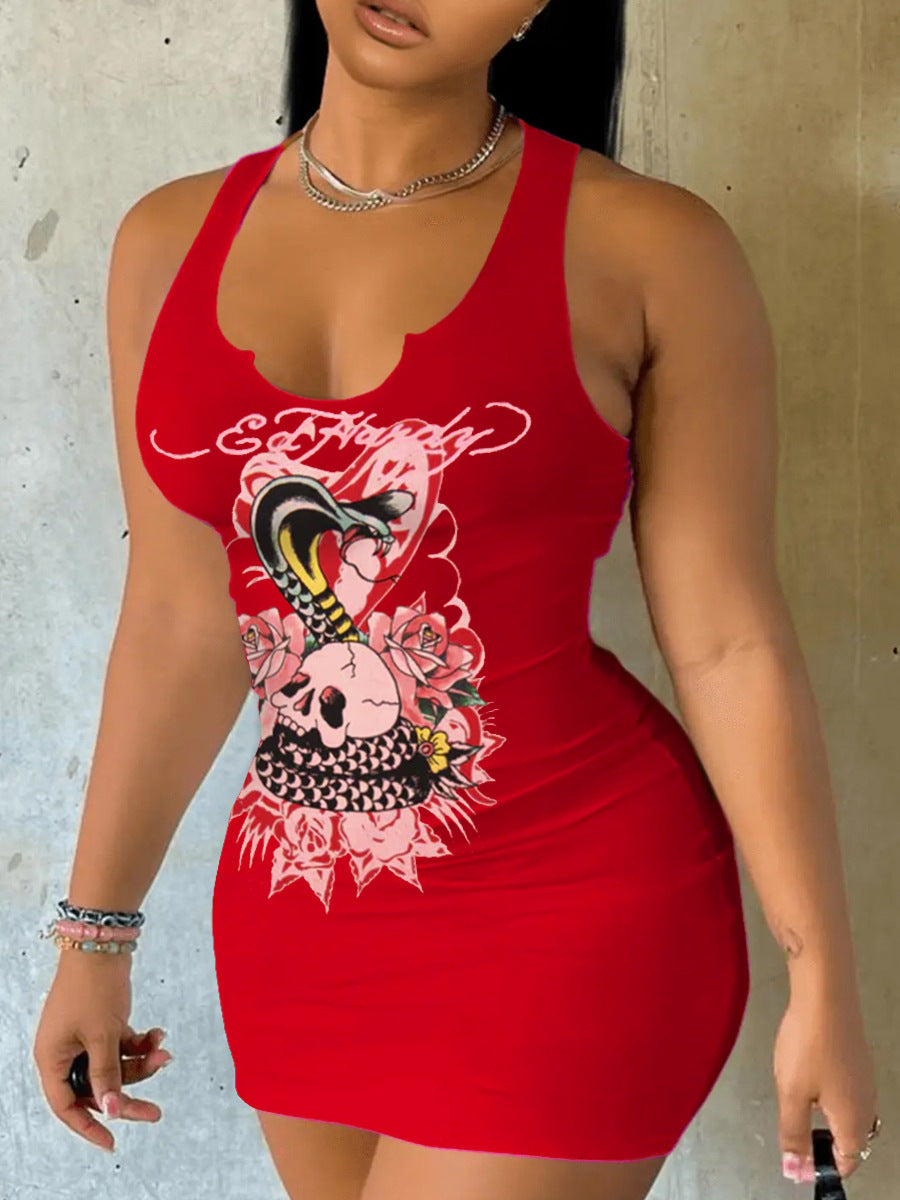 Summer Fashion Pattern Printed Strap Casual Short Dress 5