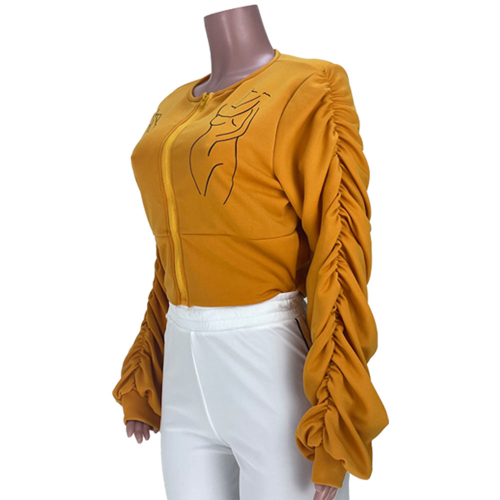 Women Sexy Printed Line Puff Sleeve Top 13