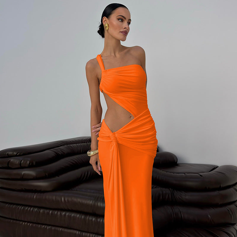 Sexy One-Shoulder Cut-Out Open Waist Slim Long Dress 5