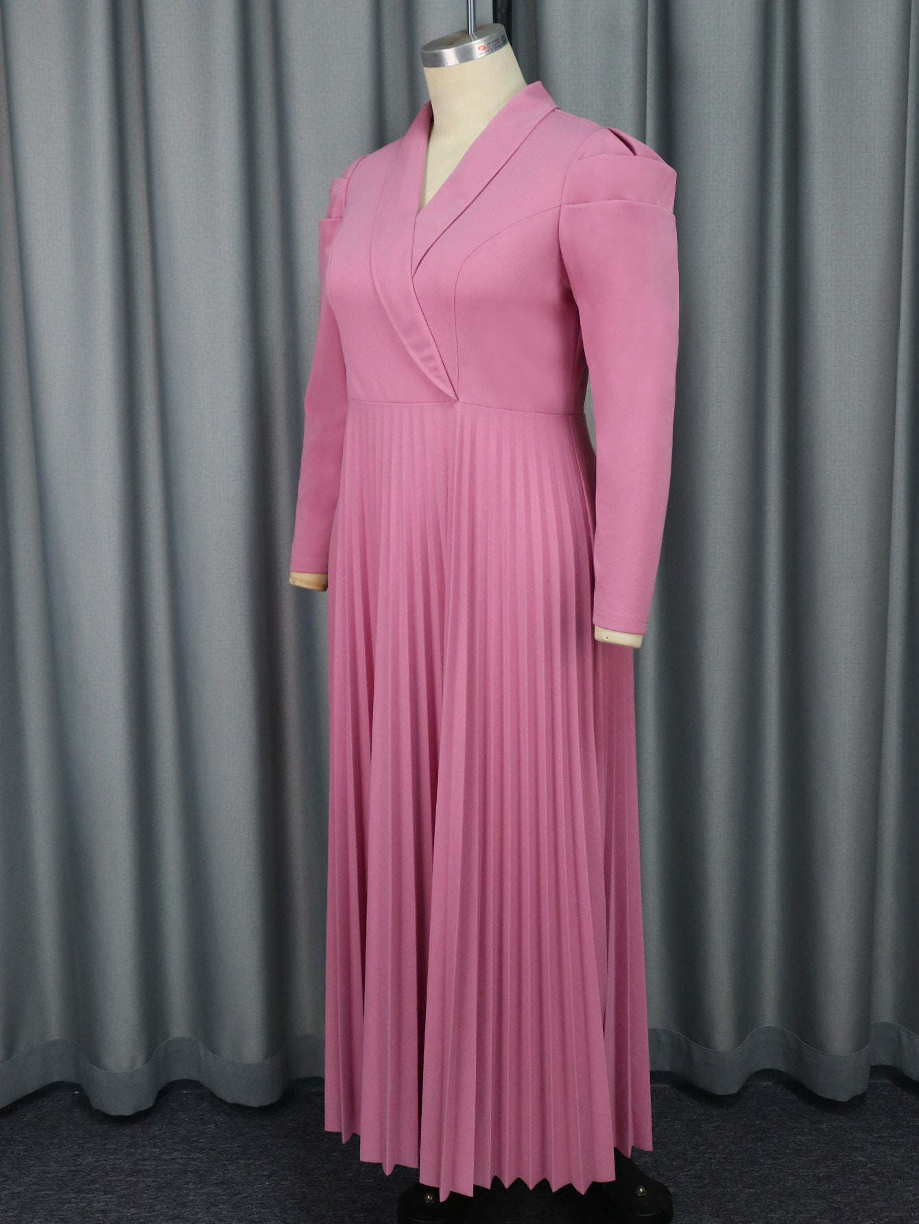 Chic Style Turndown Collar Career Pleated Dress 8