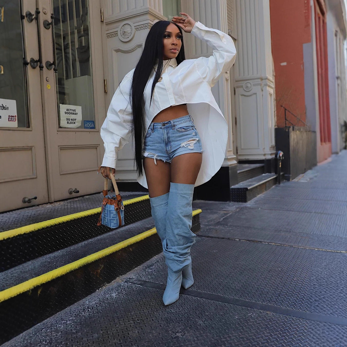 Women Autumn/Winter Collared Buttoned Lantern Sleeve Long-Sleeved Shirt 3