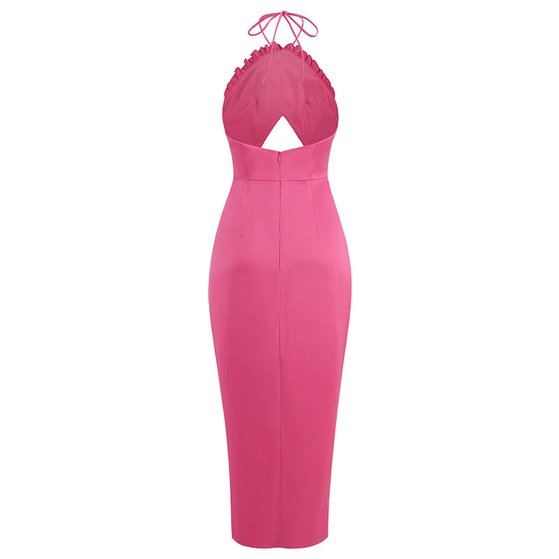 Summer Flower Sexy Strapless Halter Low Back Slit Long Party Dress 6