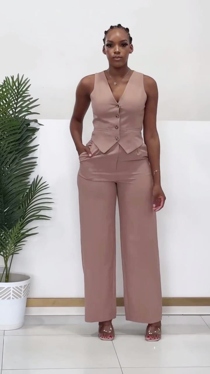 Women sleeveless vest wide-leg pants two-piece set 3