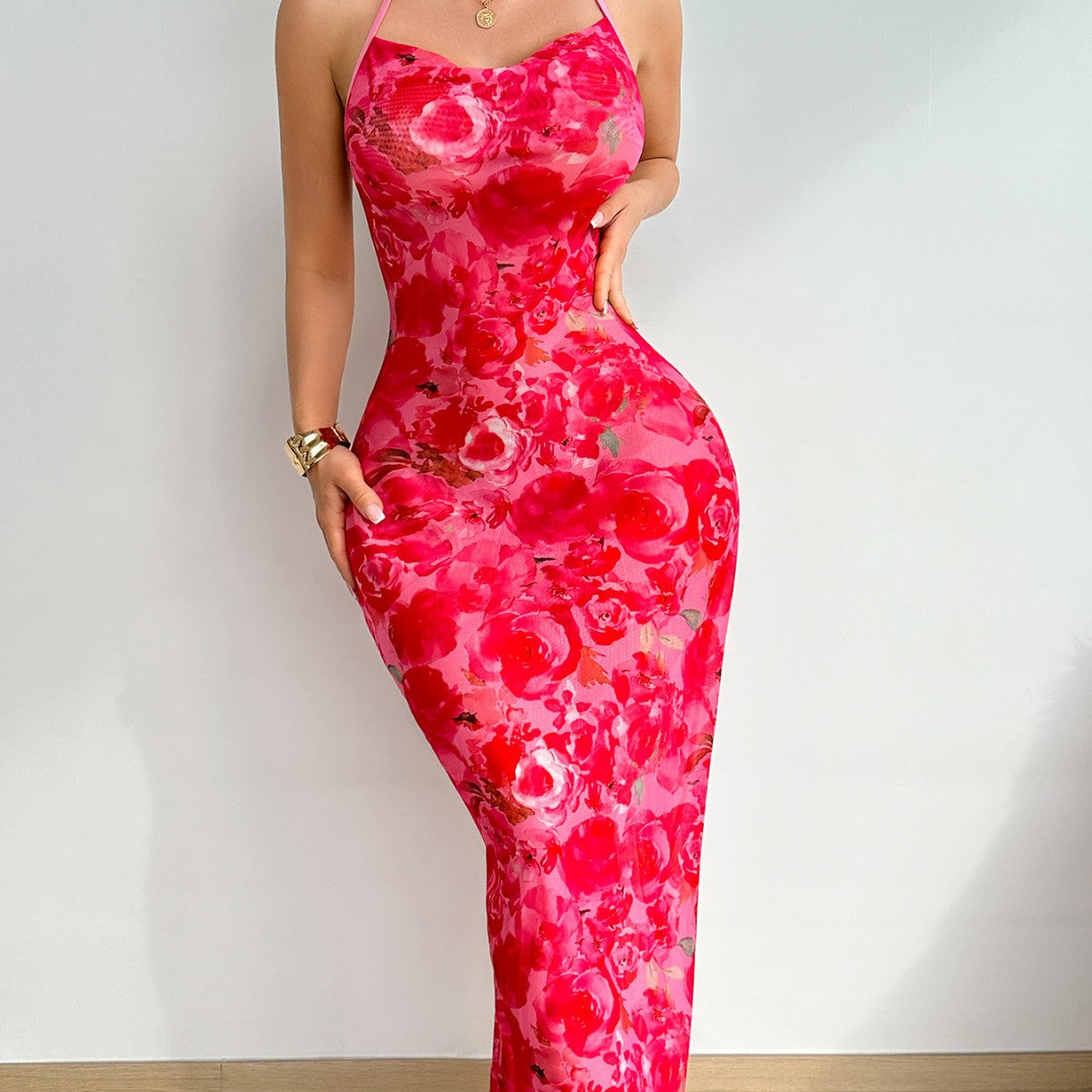 Summer Sexy Sheer Cut Out Trendy Print Low Back Strappy Dress 4