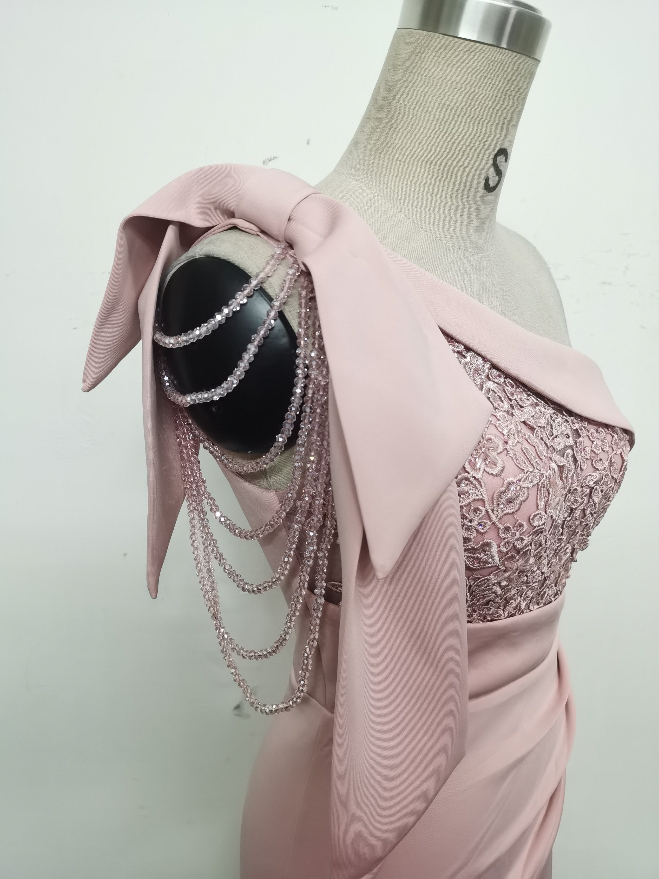 Beaded Lace Luxury Satin Evening Dress 17