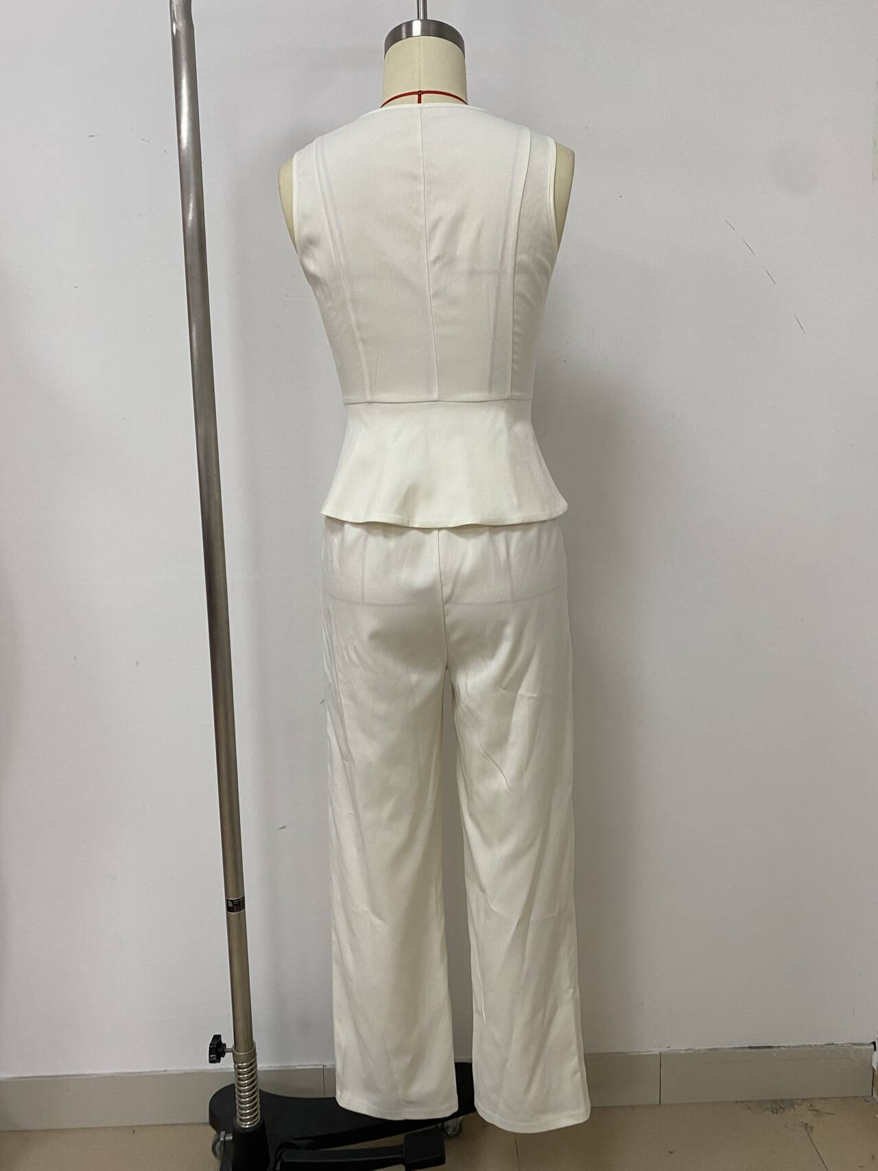 Summer Solid V-Neck Sleeveless Slim Vest High-Waist Trousers Two-Piece Set 9